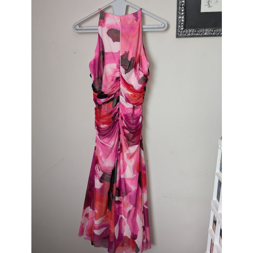 London Times Pink Black Abstract Ruched Halter Dress Size 4 - Picture 5 of 8